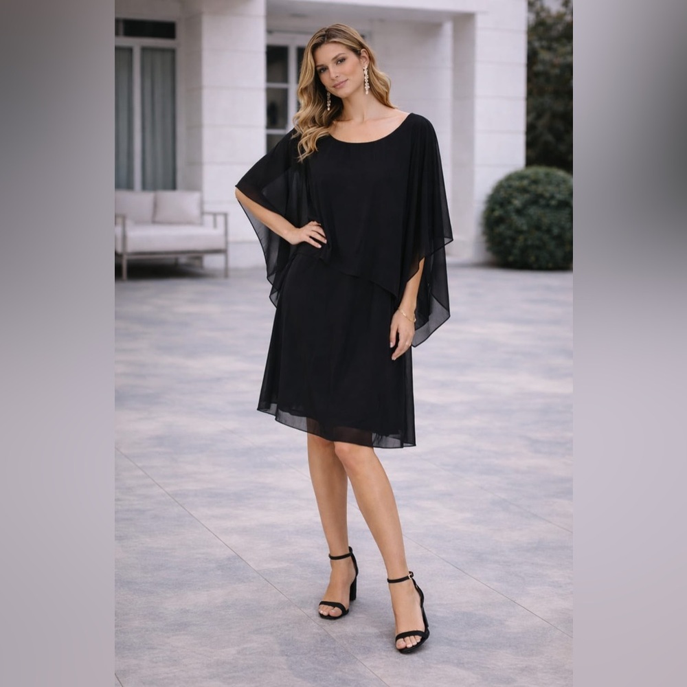 NWT CHELSEA & THEODORE Black Shift Lined Dress Attached Shall 2743086W Size 3X